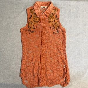 Miss Me Orange Lace Floral Blouse